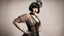 Placeholder: Full Body, burlesque dancer looking to the right, With A Bob With A Fringe Hairstyle, 1920s clothing, Steampunk,