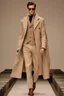 Placeholder: a men winter fashion runway with moderna clothes hugely inspired by Superman style, embroidery elegante fashion beige tones