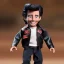 Placeholder: wide view young Fonzie with black hair greaser toy Action figure doll 1975 (thumbs-up) (face) Forehead grin, fonzarelli, eyes fonziE fonz