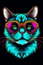 Placeholder: Cat wearing sunglasses, Style: Retro 80s, Mood: Groovy, Lighting: Neon Glow, T-shirt design graphic, vector, contour, white background.