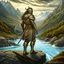 Placeholder: Warrior, painted, digital painting, 24k, high resolution, highly detailed, ornate, mountain views with streams of water, art by JOHN STEPHENS