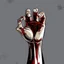 Placeholder: zombie hand claw, attack, comic book style, grey background,