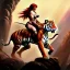 Placeholder: ultra detailed portrait of beautiful Red Sonja riding a Great tiger ,wearing plate armor, extremely detailed digital painting, in the style of Robert Howard and Earl Norem and fenghua zhong and ruan jia and jeremy lipking and peter mohrbacher, mystical colors, rim light, beautiful lighting, 8 k, stunning scene, raytracing, octane, trending on artstation