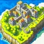 Placeholder: cliff-side village made of stone, stone tower, stone wall. map perspective top down