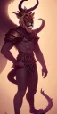 Placeholder: wide angle beautiful full body portrait of a strong male anthropomorphic thiefling wearing ornate lion - themed magic fantasy armor and a crown. character design by disney, anime, manga, charlie bowater, ross tran, artgerm, and makoto shinkai, detailed, soft lighting, rendered in octane