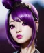 Placeholder: Detailed cute anime Kunoichi girl, purple hair buns, purple bangs, black latex bodysuit, intricate details, full body portrait, keep head in frame, slight smile, black Japanese motif, concept art, highly detailed, digital painting, concept art, sharp focus, illustration, art by Yoji Shinkawa, WLOP and greg rutkowski and alphonse mucha and artgerm and yanjun Chen and Junji ito and Makoto Shinkai, HDR, octane render