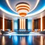 Placeholder: beautiful dance stage in luxury modern hall dynamic lights, modern furniture light blue & orange theme