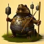 Placeholder: a giant toad carrying an army of tiny men with sticks on his back in medieval style