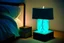 Placeholder: bioluminescent tyffany lamp on a wooden nightstand