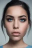 Placeholder: an extremely ugly abomination of a girl with great big pouty lips:1.5 and a humongous nose:1.5, wide set slanted soft blue eyes, extremely pointed chin, black hair,