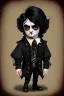 Placeholder: black haired black eyed young man necromancer steampunk Gnome that looks like a young Edgar Allan Poe with gothic jewelry in the style of Charles Addams