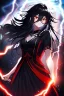 Placeholder: girl, masterpiece, best quality, cinematic lighting, detailed outfit, vibrant colors, perfect eyes, red eyes, long hair, black hair, messy hair, hair between eyes, depth of field, ray tracing, lightning magic, angry,