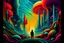 Placeholder: A whimsical and fantastical movie poster rendered in high resolution 4k, featuring a retrofuturist style with bold colors and graphic elements, including vibrant colorful stripes. The image is influenced by the work of artists like H.R. Giger and Beksinski, creating a sense of otherworldly wonder and mystery. The poster transports the viewer to a colorful and fantastical diorama world of "Where the Wild Things Are," set against the backdrop of a beautiful, serene lake with a small boat floating