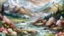 Placeholder: Create a layered and profound landscape painting inspired by the natural elements in the provided reference image. Emphasize the undulating contours of the mountains, the tranquility of the water surface, and the movement of clouds to convey the grandeur and serenity of nature. Avoid incorporating any floral elements to maintain a focus on the beauty of the mountains and water. Capture the essence of a serene and majestic landscape