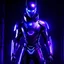 Placeholder: Dark Cyborg male Shinobi, purple bodysuit, cybernetic, stealthy, futuristic, ninja, high-tech, augmented, bionic, shadows, mechanical limbs, ancient art, traditional, cybernetic eye, neon-lit, mysterious, haunting, dystopian, hidden in shadows, enigmatic, desolate, cyberpunk, eerie, ninja mastery, glowing cybernetics,