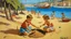 Placeholder: cote d'azur childen playing in sand painting neoclassism 60