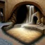 Placeholder: Sepia art illusion, chalk art, Julian Beever, Wall, waterfall river