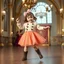 Placeholder: a 2 years old girl in modern clothing and makeup dancing with cute and joy with pertty boots in a modern royal hall