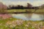 Placeholder: amazing sunny spring day, trees, flowers, fence, little pond, philip wilson steer impressionism painting