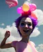 Placeholder: Ultra realistic speed clouds sky scene, wide angle view, sweet women falling down, inflatable color clothing, free jumping flying, many trinkets, hair monster. many jelly beans, balls, color smoke, smile, happy, circus style, extreme, wind, 20,000 feet altitude, stratosphere, soft color, highly detailed, unreal engine 5, ray tracing, RTX, lumen lighting, ultra detail, volumetric lighting, 3d, finely drawn, high definition, high resolution.