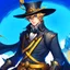 Placeholder: White male with a top hat and blue hair and blue eyes