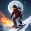 Placeholder: snowboarding in sky moon agressive, very detailed, fire, sci-fi