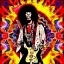 Placeholder: WOODSTOCK, hippie JIMI HENDRIX Santa playing electric guitar, psychedelic, peace sign, MUSHROOMS, TRIPPY, ACID, LSD, dreadlocks