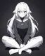 Placeholder: hurt, black and white, anime girl sitting with full-black background