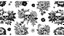 Placeholder: tracery of bones, flowers and skulls, black and white, minimalistic