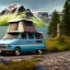 Placeholder: A Campervan is parking in a norwegian Fjord