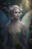 Placeholder: Pink dress,Sparkling fairy wings,Very long golden hair,Fairy crown,pointed ears,elven ears,fairy wings,water lilies,sparkling,glittering,flowers,blossoms,golden crown,light pink dress