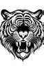 Placeholder: Vector drawing of tiger face, roaring side, white and black colors, simple lines without background