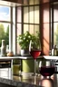 Placeholder: photorealistic glass of wine on kitchen counter , tiled wall in background