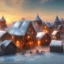 Placeholder: quaint fantasy medieval farming village in frost night with wooden buildings grasslands plains