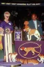 Placeholder: 1990 dog show realistic (film Color Mission 200::10) photo from old disposable camera with a cat body rabit head winning first prize, grainy photo