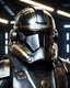 Placeholder: star wars bald male corellian pilot wearing pearlescent black and gunmetal grey First Order special forces heavy assault stealth commando armor and helmet with gold trim inside the jedi temple, hyperdetailed, dynamic lighting, hyperdetailed background, 8k resolution, volumetric lighting, light skin, fully symmetric details