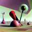 Placeholder: Odd spindle-shaped objects scattered over an arid wasteland in Yves Tanguy style