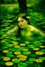 Placeholder: a beautiful woman in clear water, pond of lily, by John William Waterhouse and Jason Chan, Johannes Voss