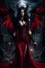 Placeholder: Daughter of Lilith, beautiful, wild woman, stunningly terrifying and powerful personality, stunning demonic woman with black wings in a red dress, long, dark hair with suggestive dark eyes, wonderful, ancient woman, a demonic woman who controls with her strength, power, sharp focus, high detailed, high realistic, master photo, pale lights, deep night, eerie atmosphere, gothic, dark mystic atmosphere, stunning, masterpeace, cinematic