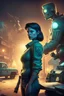 Placeholder: book cover illustration, Nico Belic and woman in fallout 4 setting, bokeh, downlight, prize winning, depth of field, monster in background, stereoscopic cartoon storyline montage, glowing guns