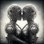 Placeholder: two viking girls kissing each other, hr giger, scary, steam punk, realistic, made in octane, cinematic, ultra-realistic, extremely detailed octane rendering, 8K, VRAY Super Real ar 2:3, dof photorealistic futuristic 50mm lens hard lighting dark gray tintype photograph, realistic lighting, sepia color