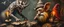 Placeholder: master oil painting with some air brush, hyena gnome kobold realistic and creepy, straight from the lich lab, in the style of Escher and Titian