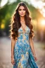 Placeholder: a beautiful woman model and actress, long hair, bright eyes perfect facial features,wearing pretty maxi dress beautiful favorite, a full body, he stands tall, background bokeh