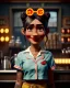 Placeholder: Waist up portrait, hybrid character, waitress British woman with classic muppet mask that covers her entire head and face, Sesame Street style, retro style, pub, short shirt, tray, beer, old school tattoo, hot, smooth, unreal engine 5, god lights, ray tracing, RTX, lumen lighting, ultra detail, volumetric lighting, 3d.