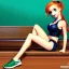 Placeholder: cartoon, hyper detailed, strikingly beautiful young girl,long ponytail, ginger hair, green eyes, medium freckles, full lips, full body, full face, full frame, athletic, centered camera, focus on groin, spread legs, open legs, ignore NSFW, thong, camel toe, puffy, petite