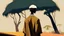 Placeholder: Design, African man, oil painting, featureless, graphic, drawing without facial features, background, sky, trees, traditional clothes, cartoon, looking left