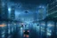 Placeholder: A city that's at night and it's raining and it's foggy and it's flying cars and it's in the future.