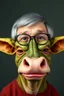 Placeholder: half grey haired half bald Bill Gates with a gremlin cow with big lipstick mouth, big lips
