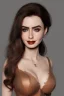 Placeholder: Portrait busty and face, Lilly collins face, brown eyes, wearing Womderfull dress,