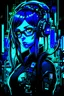 Placeholder: blue and black themed nerdy cyberpunk anime girl